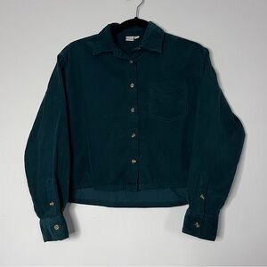 Women’s Dark Green Cropped Corduroy Button Up Shirt Size XS Holiday, Christmas